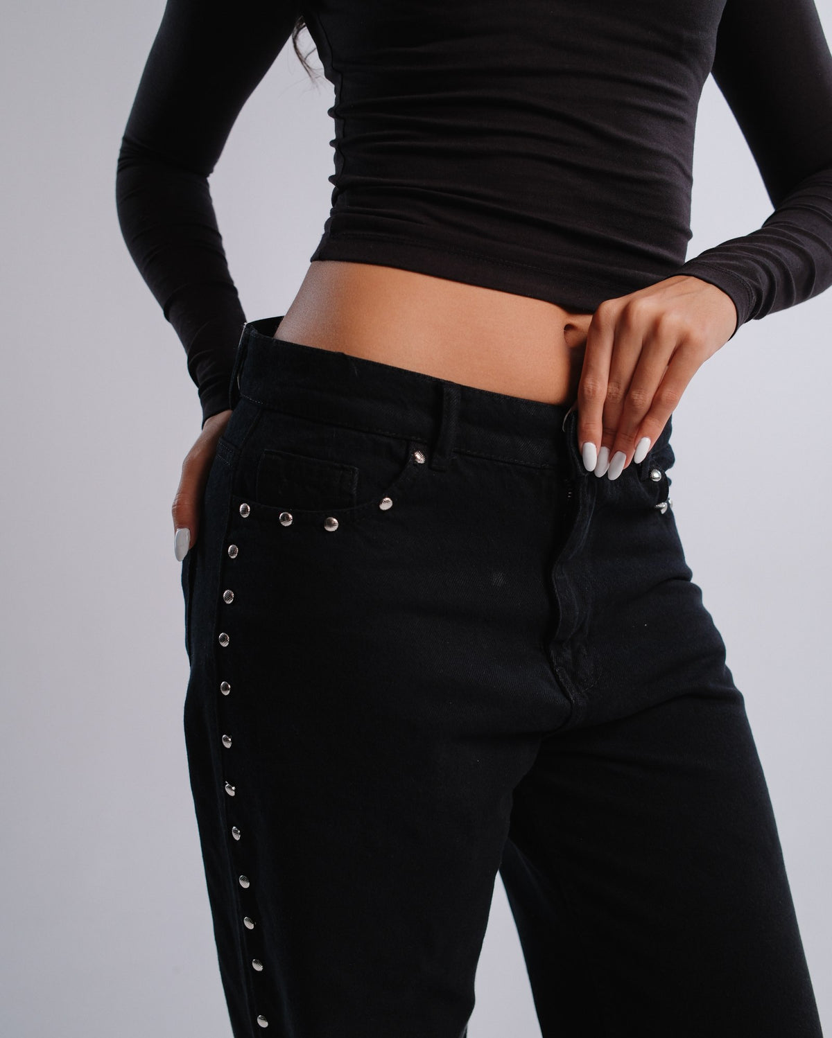 Studded Jeans — Black — Stud detail