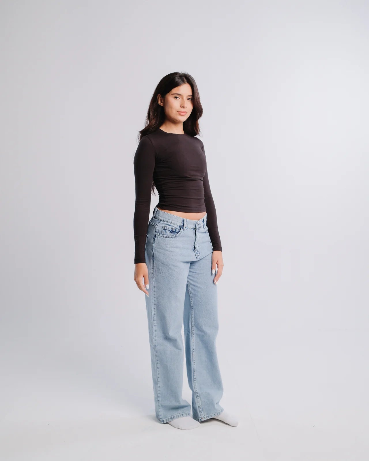Light-blue wide-leg jeans, from the Blue Label studio shoot